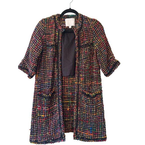 ETT TWA Anthropologie Tweed Multicolor Short Sleeve Coat Mid Lenght - Picture 4 of 12